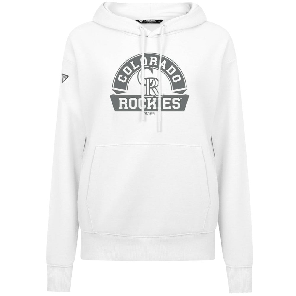 Colorado Rockies Levelwear Women's Adorn Banner Arch Hoodie White