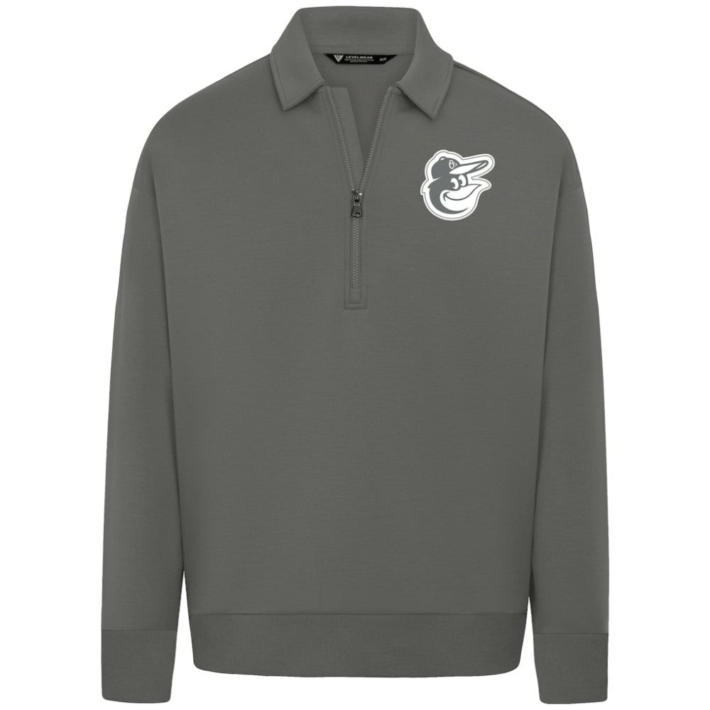 Baltimore Orioles Levelwear Women's Canmore Chenille Logo Quarter-Zip Top Stone