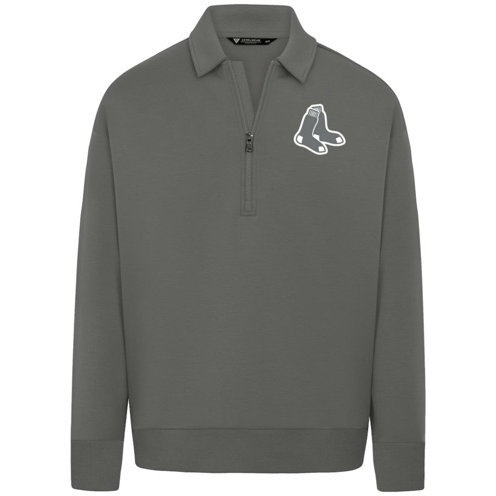 Boston Red Sox Levelwear Women's Canmore Chenille Logo Quarter-Zip Top Stone