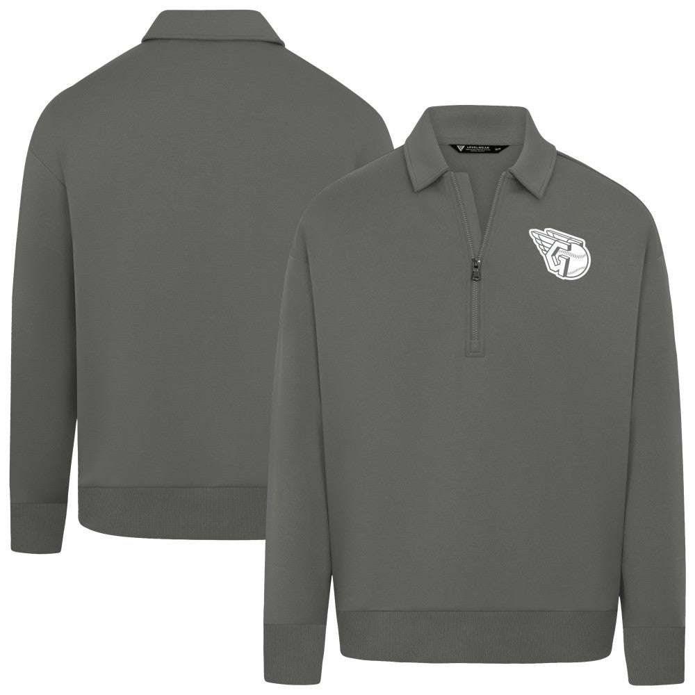 Cleveland Guardians Levelwear Women's Canmore Chenille Logo Quarter-Zip Top Stone
