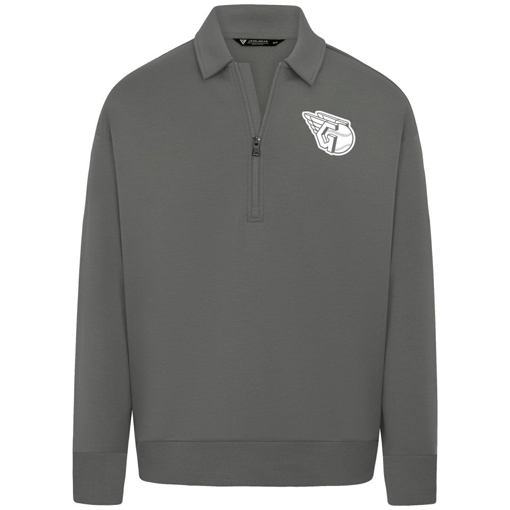 Cleveland Guardians Levelwear Women's Canmore Chenille Logo Quarter-Zip Top Stone