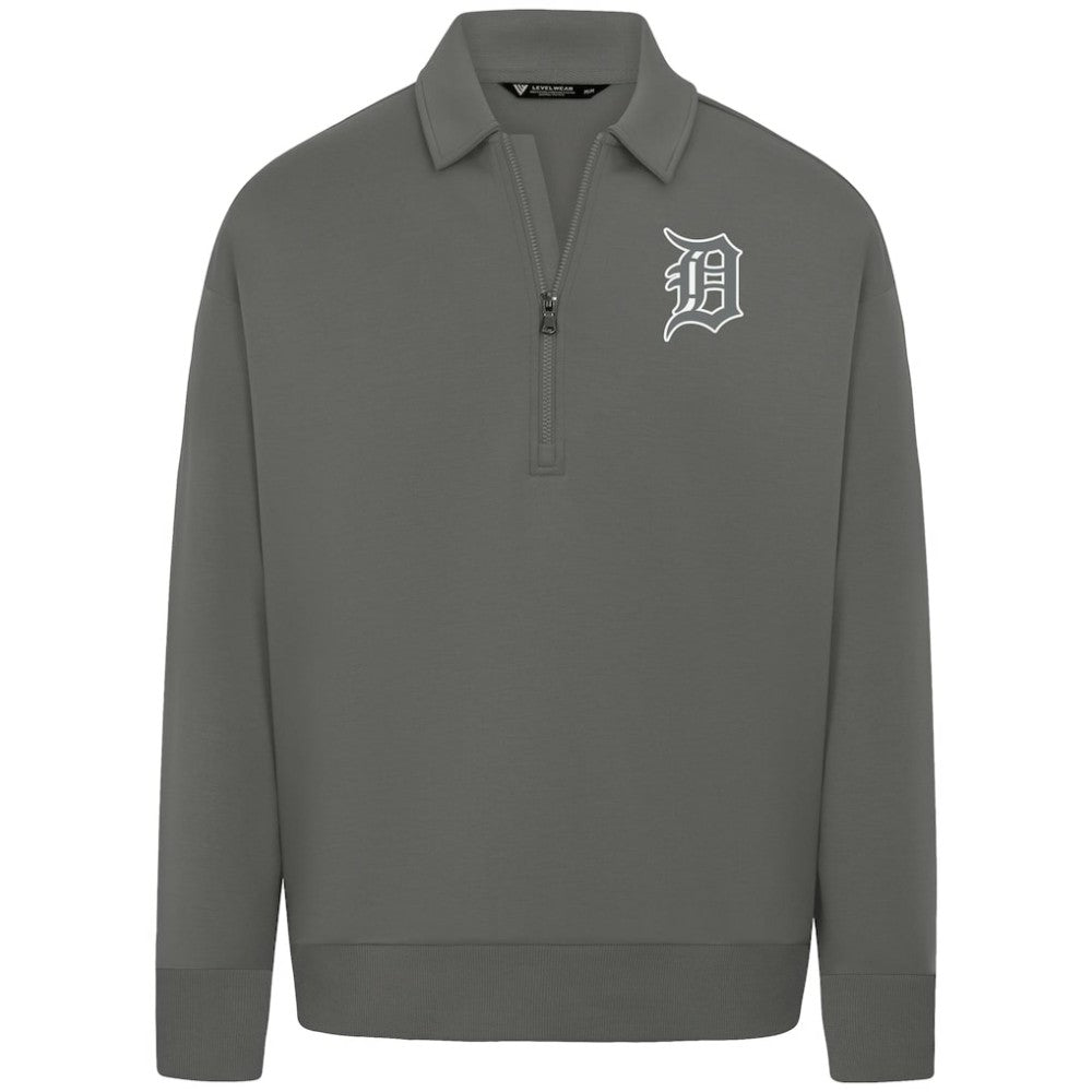 Detroit Tigers Levelwear Women's Canmore Chenille Logo Quarter-Zip Top Stone