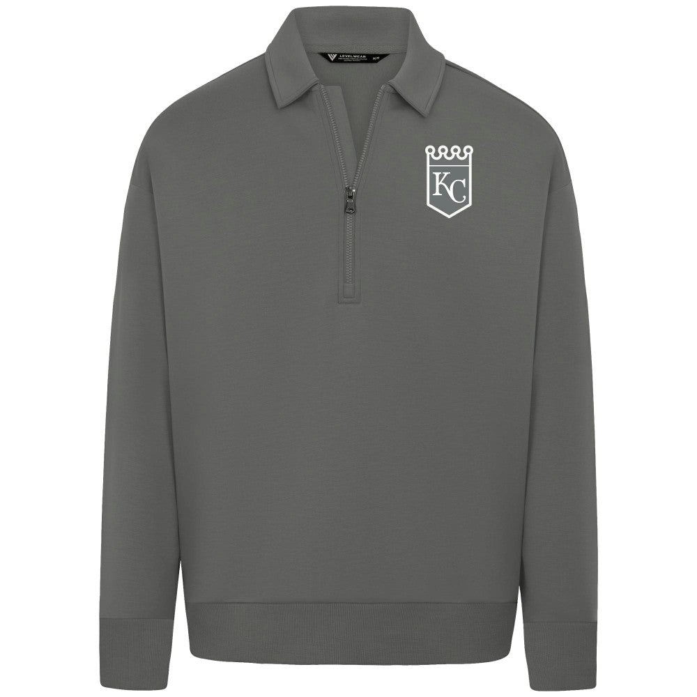 Kansas City Royals Levelwear Women's Canmore Chenille Logo Quarter-Zip Top Stone