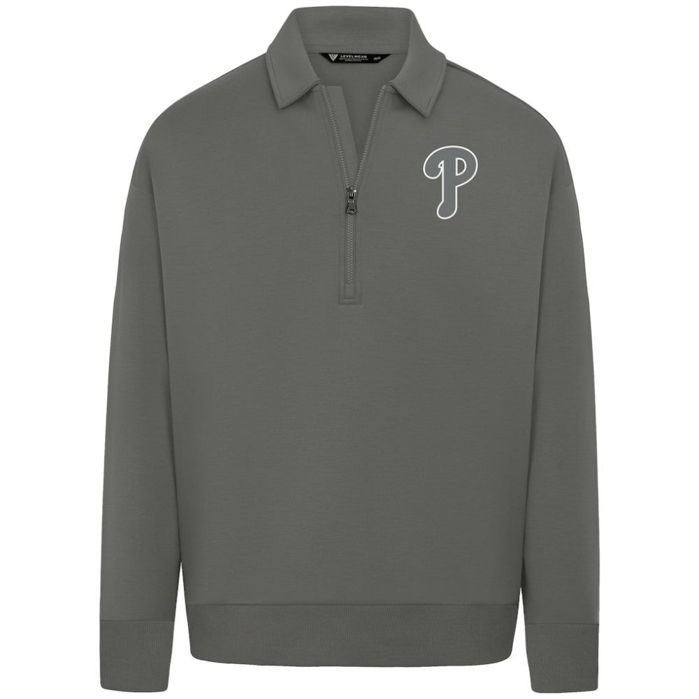 Philadelphia Phillies Levelwear Women's Canmore Chenille Logo Quarter-Zip Top Stone