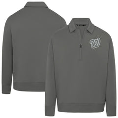 Washington Nationals Levelwear Women's Canmore Chenille Logo Quarter-Zip Top Stone