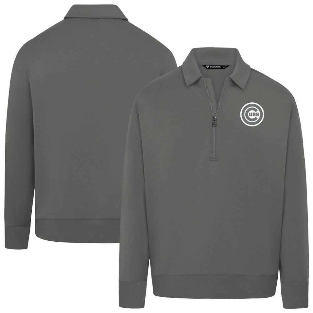 Chicago Cubs Levelwear Women's Canmore Chenille Logo Quarter-Zip Top Stone