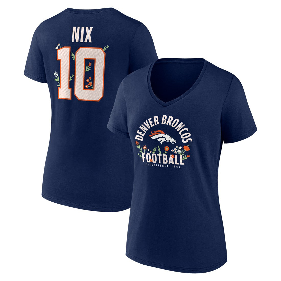 Bo Nix Denver Broncos Women's Floral Name & Number V-Neck T-Shirt - Navy online