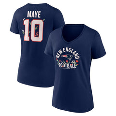 Drake Maye New England Patriots Women's Floral Name & Number V-Neck T-Shirt - Navy online