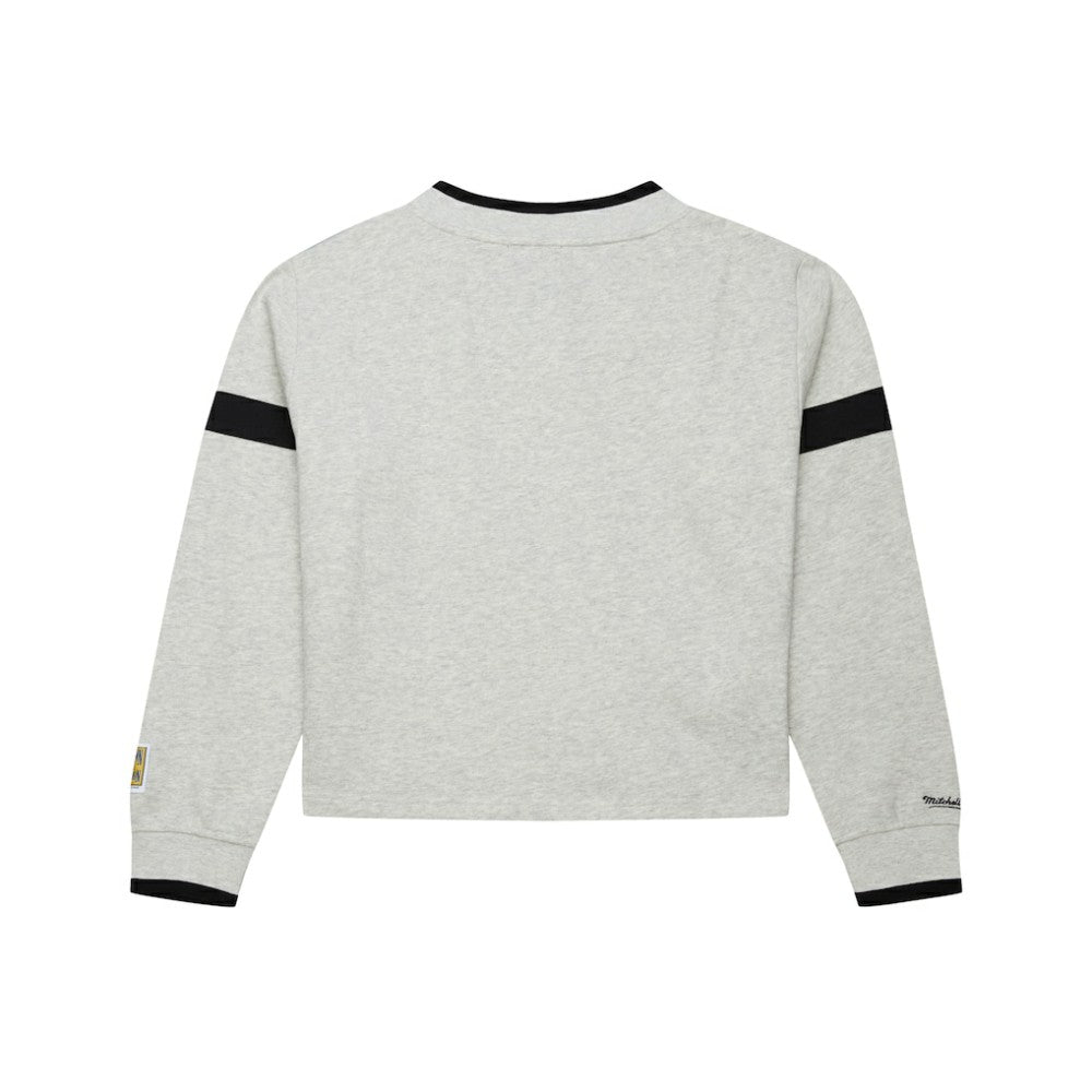 Philadelphia Phillies Women's Cooperstown Collection V-Neck Cropped Toggle Sweatshirt Heather Gray