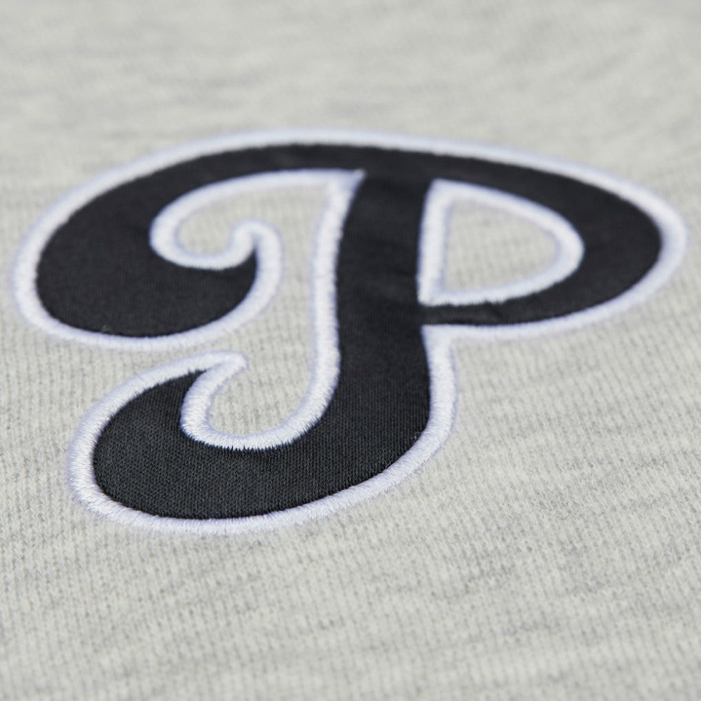 Philadelphia Phillies Women's Cooperstown Collection V-Neck Cropped Toggle Sweatshirt Heather Gray