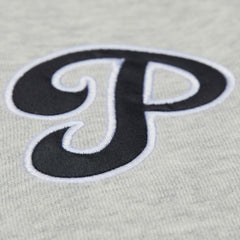 Philadelphia Phillies Women's Cooperstown Collection V-Neck Cropped Toggle Sweatshirt Heather Gray