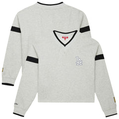Los Angeles Dodgers Women's Cooperstown Collection V-Neck Cropped Toggle Sweatshirt Heather Gray