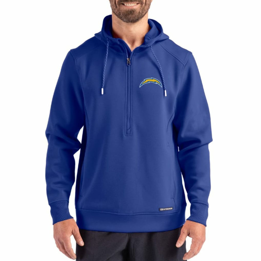 Los Angeles Chargers Cutter & Buck Roam Eco Half-Zip Recycled Pullover Hoodie - Blue online