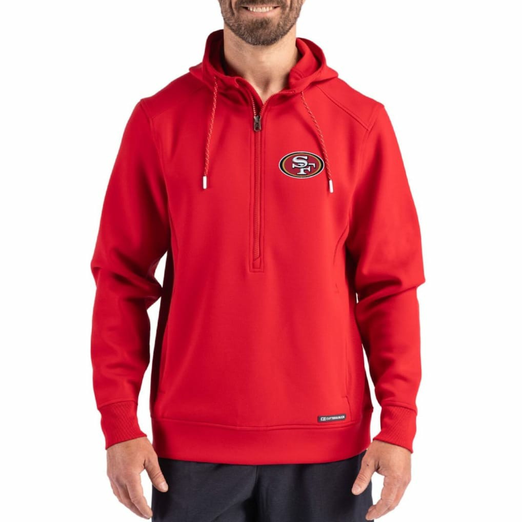 San Francisco 49ers Cutter & Buck Roam Eco Half-Zip Recycled Pullover Hoodie - Scarlet online