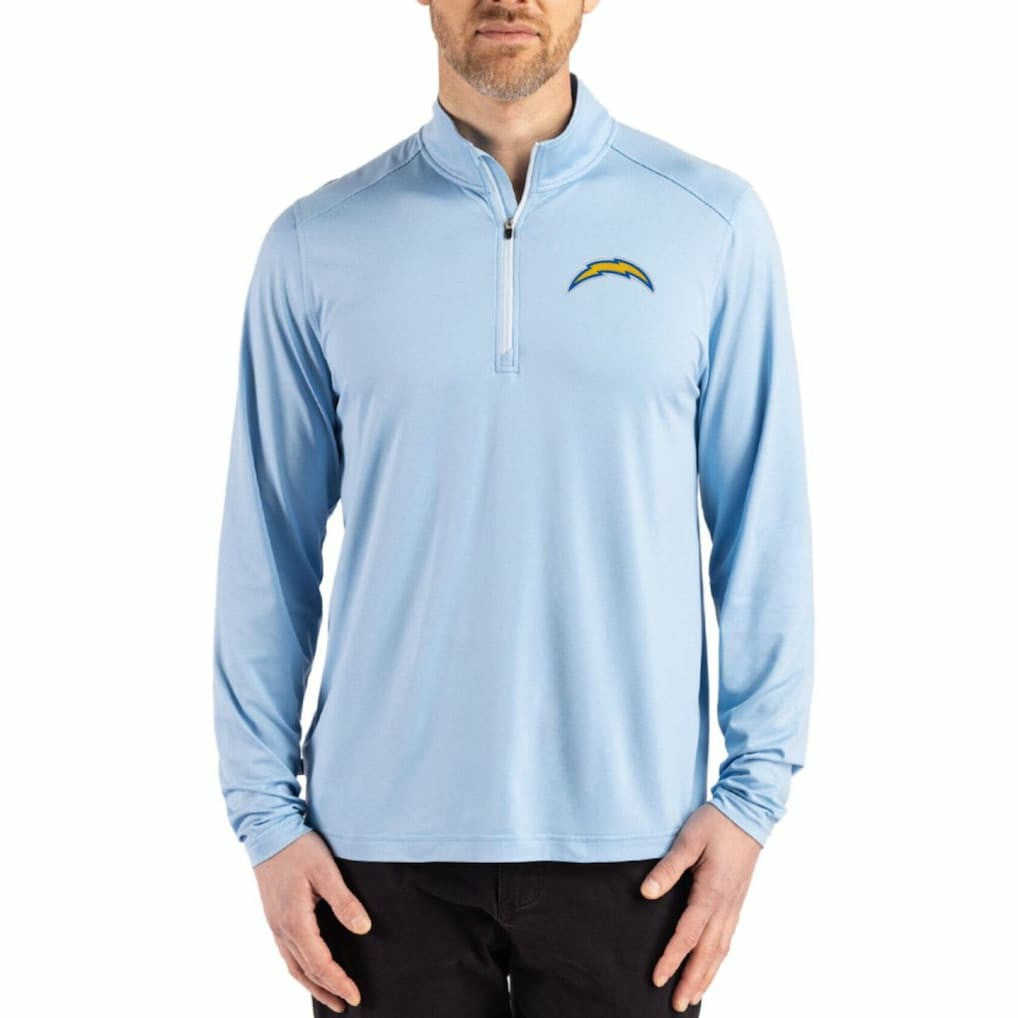 Los Angeles Chargers Cutter & Buck Coastline Epic Comfort Recycled Quarter-Zip Pullover - Powder Blue on sale
