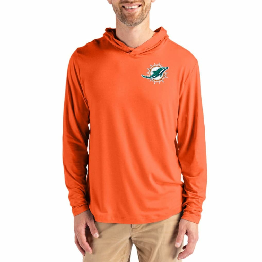Miami Dolphins Cutter & Buck Coastline Epic Comfort Recycled Long Sleeve Hoodie T-Shirt - Orange for sale