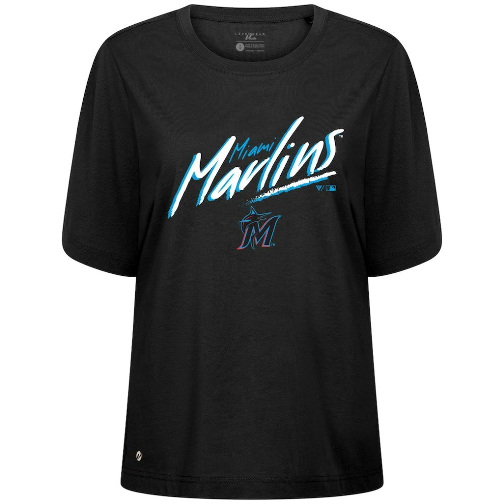 Miami Marlins Levelwear Women's Bloom Sizzle T-Shirt Black