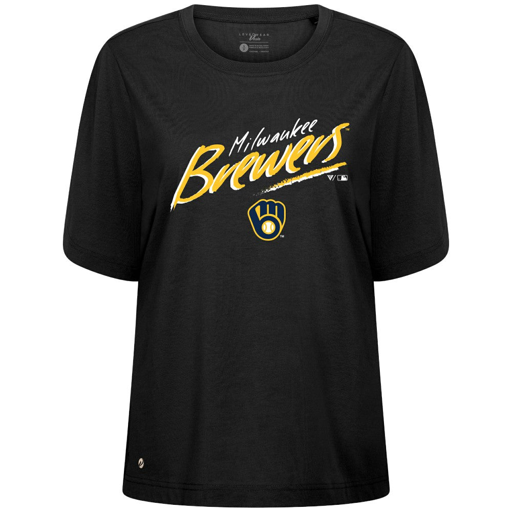 Milwaukee Brewers Levelwear Women's Bloom Sizzle T-Shirt Black