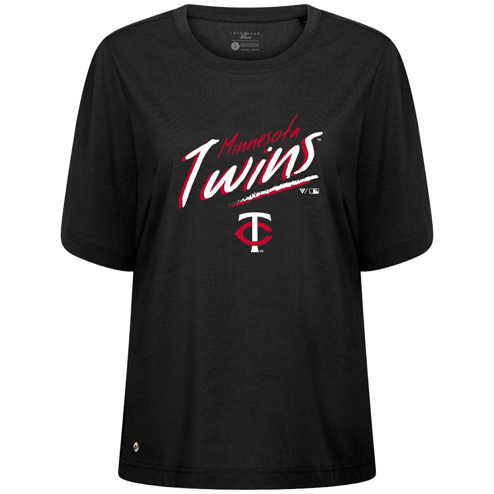 Minnesota Twins Levelwear Women's Bloom Sizzle T-Shirt Black