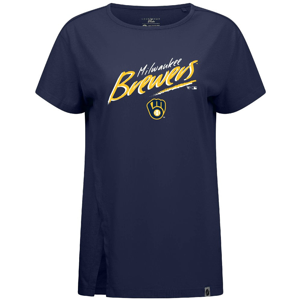 Milwaukee Brewers Levelwear Women's Influx Sizzle T-Shirt Navy