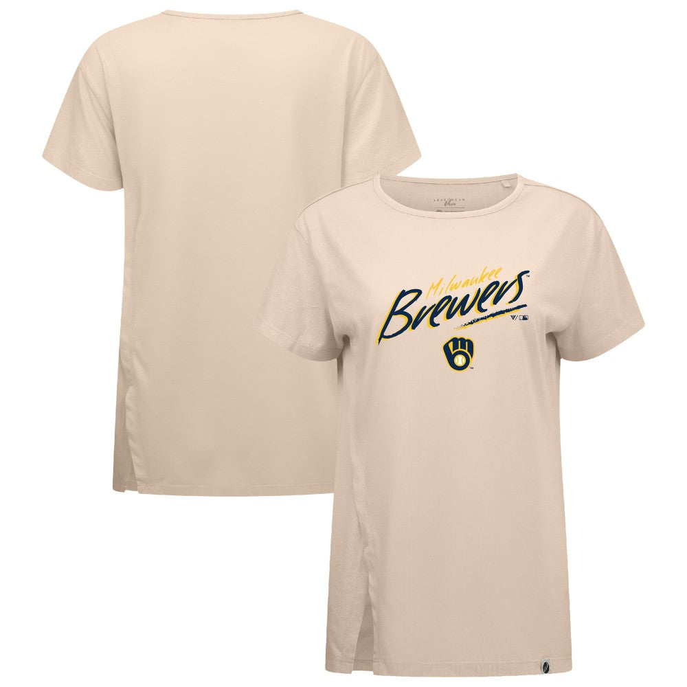 Milwaukee Brewers Levelwear Women's Influx Sizzle T-Shirt Khaki
