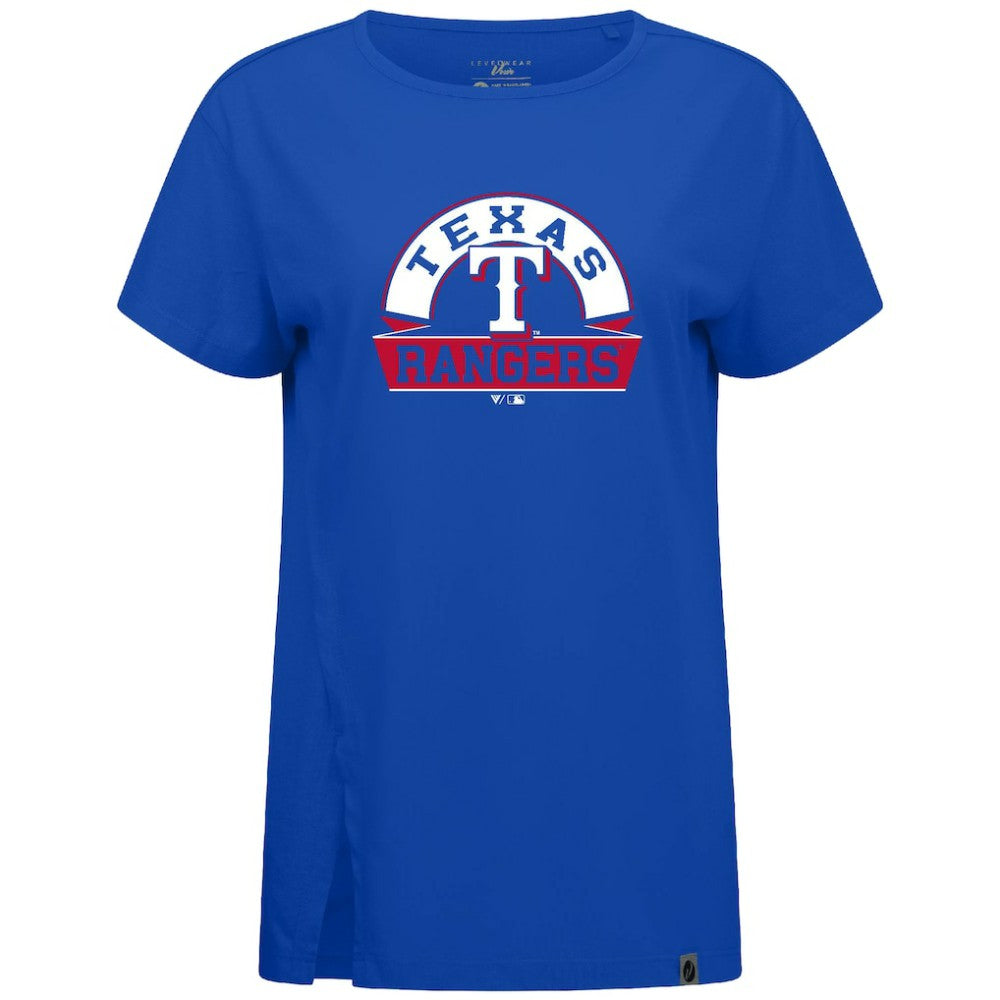 Texas Rangers Levelwear Women's Influx Banner Arch T-Shirt Royal