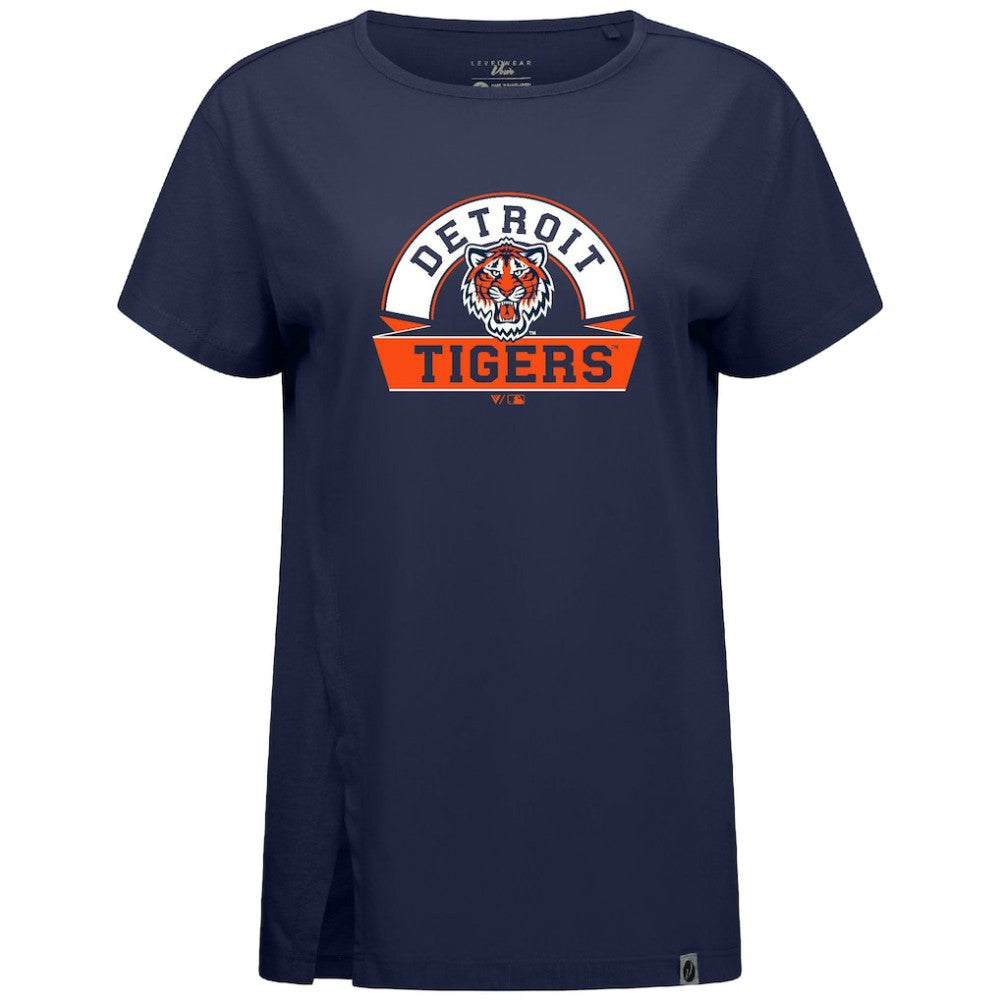 Detroit Tigers Levelwear Women's Influx Banner Arch T-Shirt Navy
