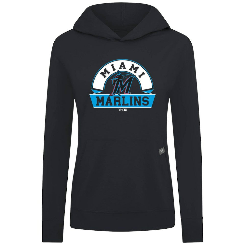 Miami Marlins Levelwear Women's Relay Banner Arch Long Sleeve T-Shirt Hoodie Black