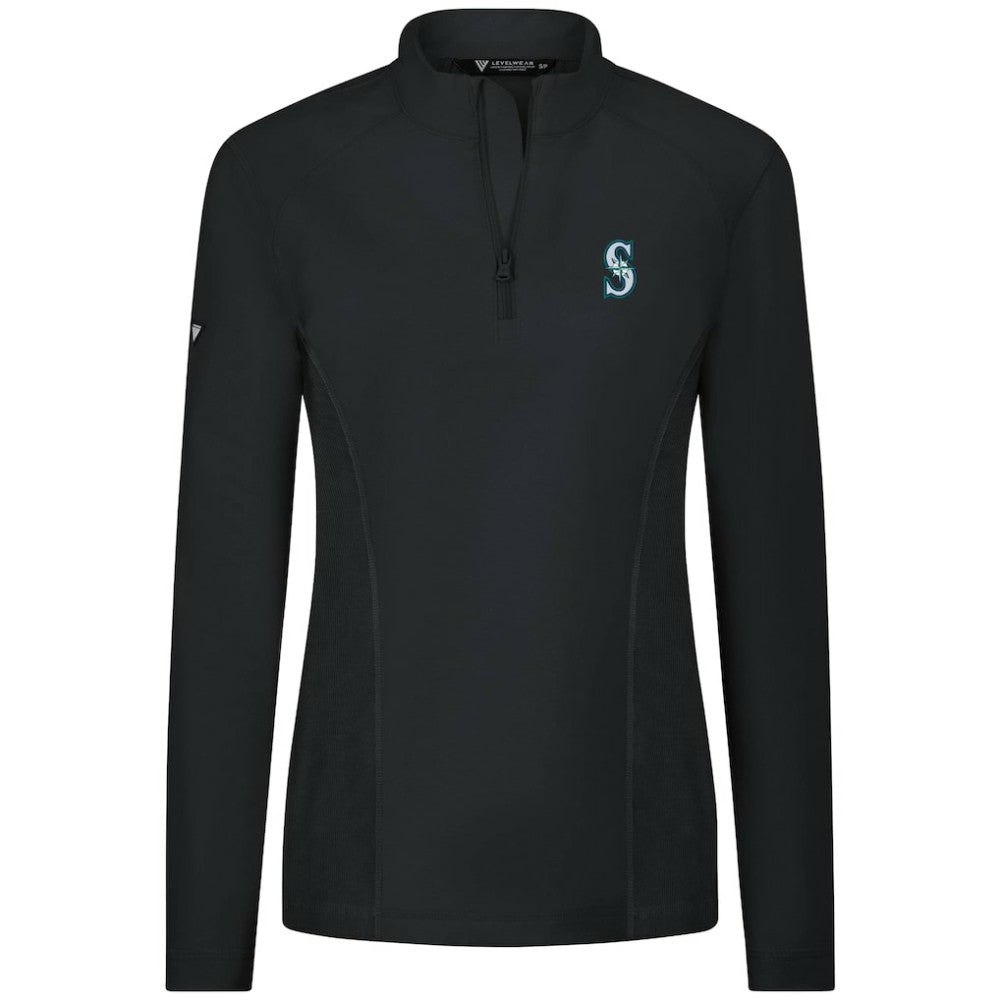 Seattle Mariners Levelwear Women's Upright Insignia 2.0 Quarter-Zip Tri-Blend Top Black