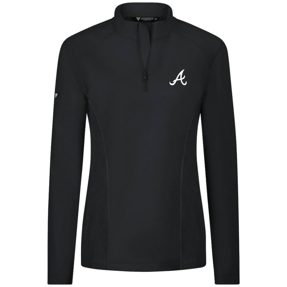Atlanta Braves Levelwear Women's Upright Insignia 2.0 Quarter-Zip Tri-Blend Top Black