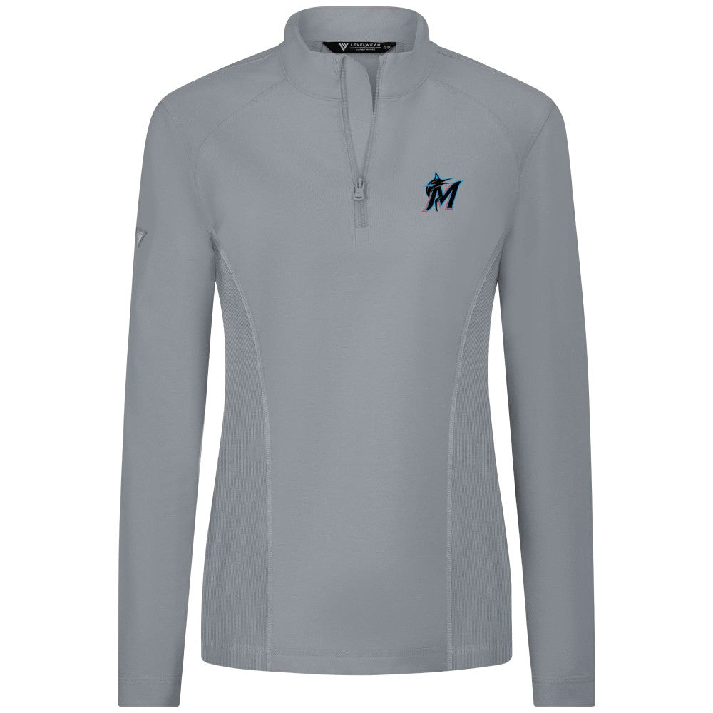 Miami Marlins Levelwear Women's Upright Insignia 2.0 Quarter-Zip Tri-Blend Top Gray