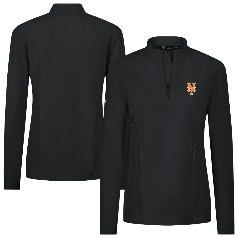 New York Mets Levelwear Women's Upright Insignia 2.0 Quarter-Zip Tri-Blend Top Black