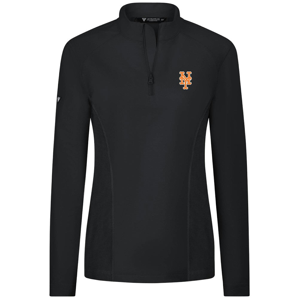 New York Mets Levelwear Women's Upright Insignia 2.0 Quarter-Zip Tri-Blend Top Black