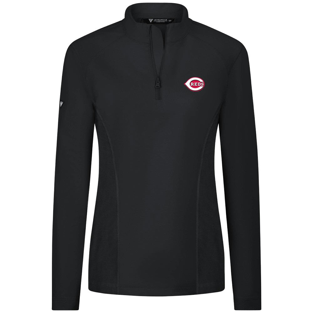Cincinnati Reds Levelwear Women's Upright Insignia 2.0 Quarter-Zip Tri-Blend Top Black
