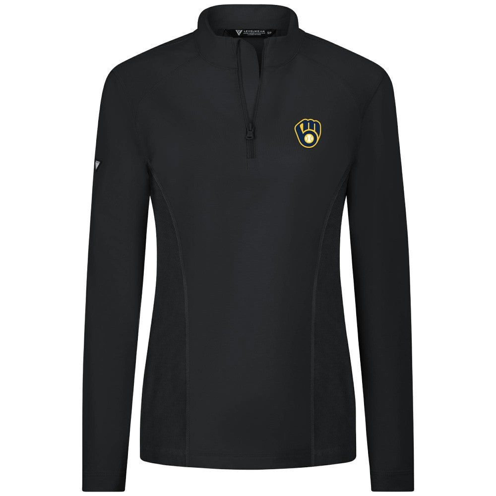 Milwaukee Brewers Levelwear Women's Upright Insignia 2.0 Quarter-Zip Tri-Blend Top Black