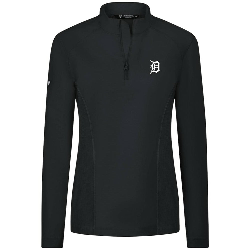 Detroit Tigers Levelwear Women's Upright Insignia 2.0 Quarter-Zip Tri-Blend Top Black