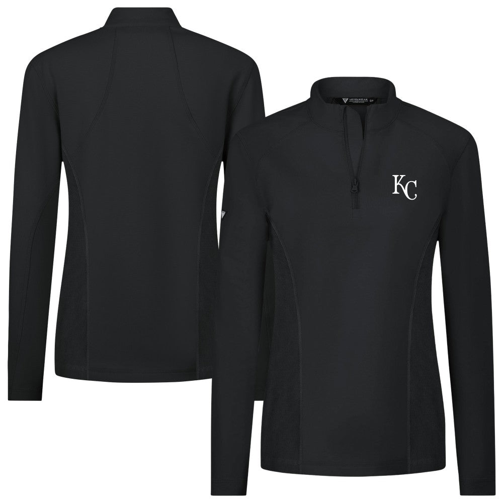 Kansas City Royals Levelwear Women's Upright Insignia 2.0 Quarter-Zip Tri-Blend Top Black