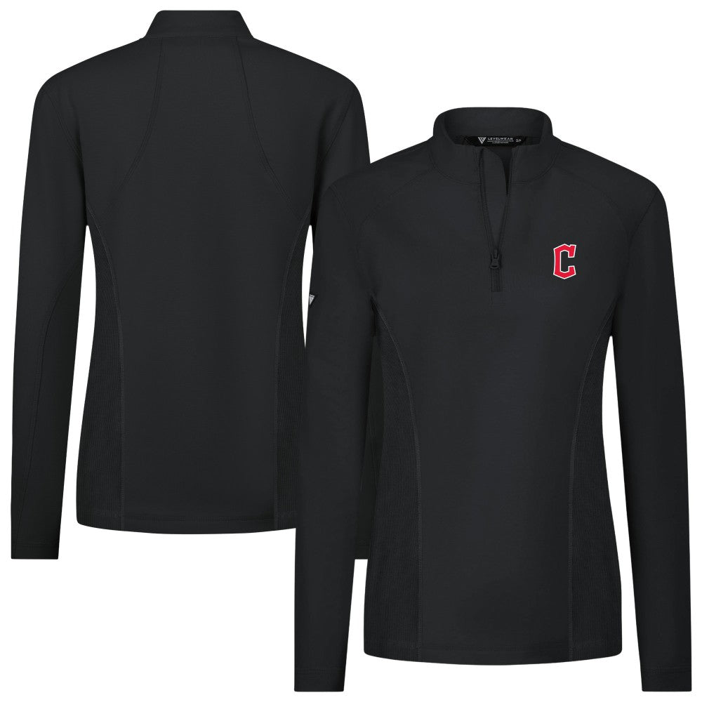Cleveland Guardians Levelwear Women's Upright Insignia 2.0 Quarter-Zip Tri-Blend Top Black