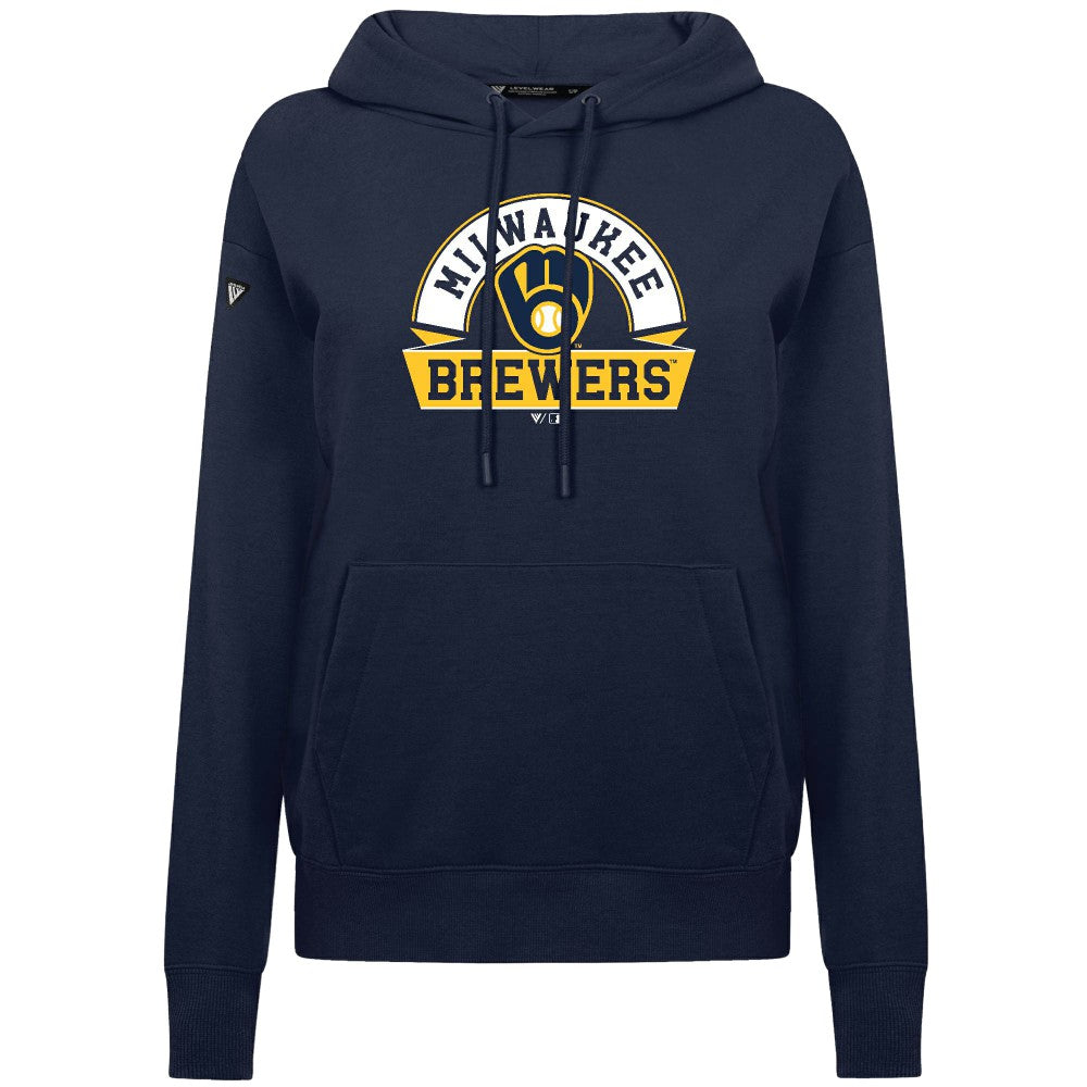 Milwaukee Brewers Levelwear Women's Adorn Banner Arch Hoodie Navy