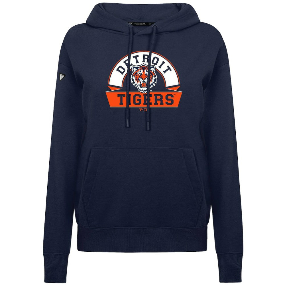 Detroit Tigers Levelwear Women's Adorn Banner Arch Hoodie Navy