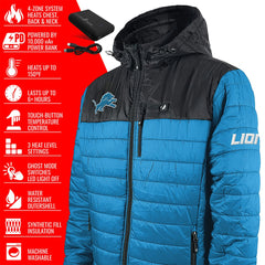 Detroit Lions ActionHeat 5V Battery Heated Colorblock Full-Zip Puffer Jacket - Black/Blue outlet