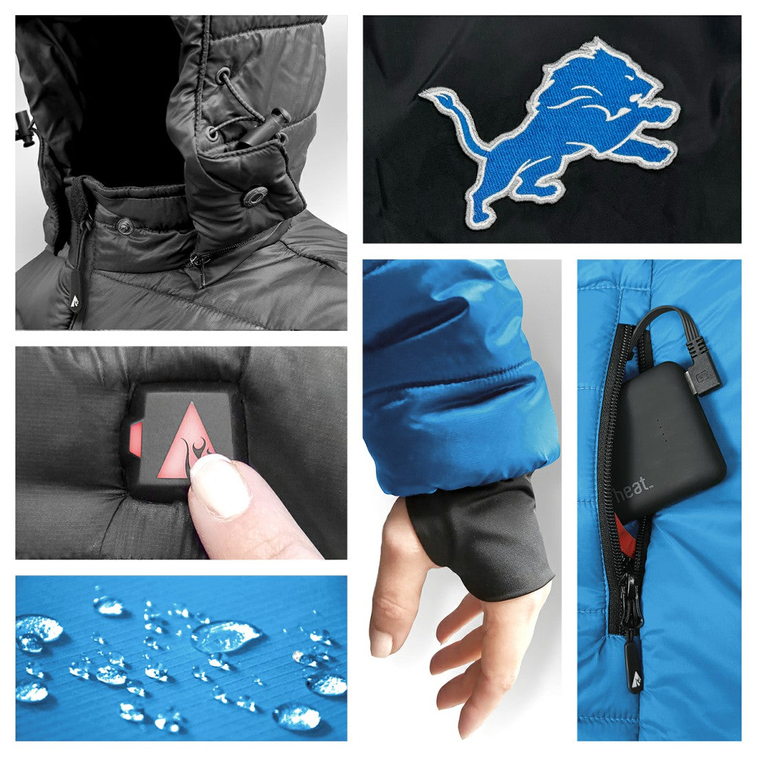 Detroit Lions ActionHeat 5V Battery Heated Colorblock Full-Zip Puffer Jacket - Black/Blue outlet