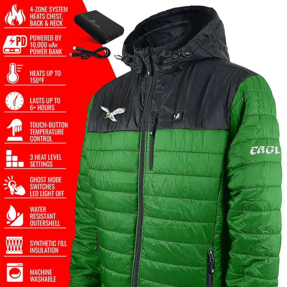 Philadelphia Eagles ActionHeat 5V Battery Heated Colorblock Full-Zip Puffer Jacket - Black/Kelly Green on sale