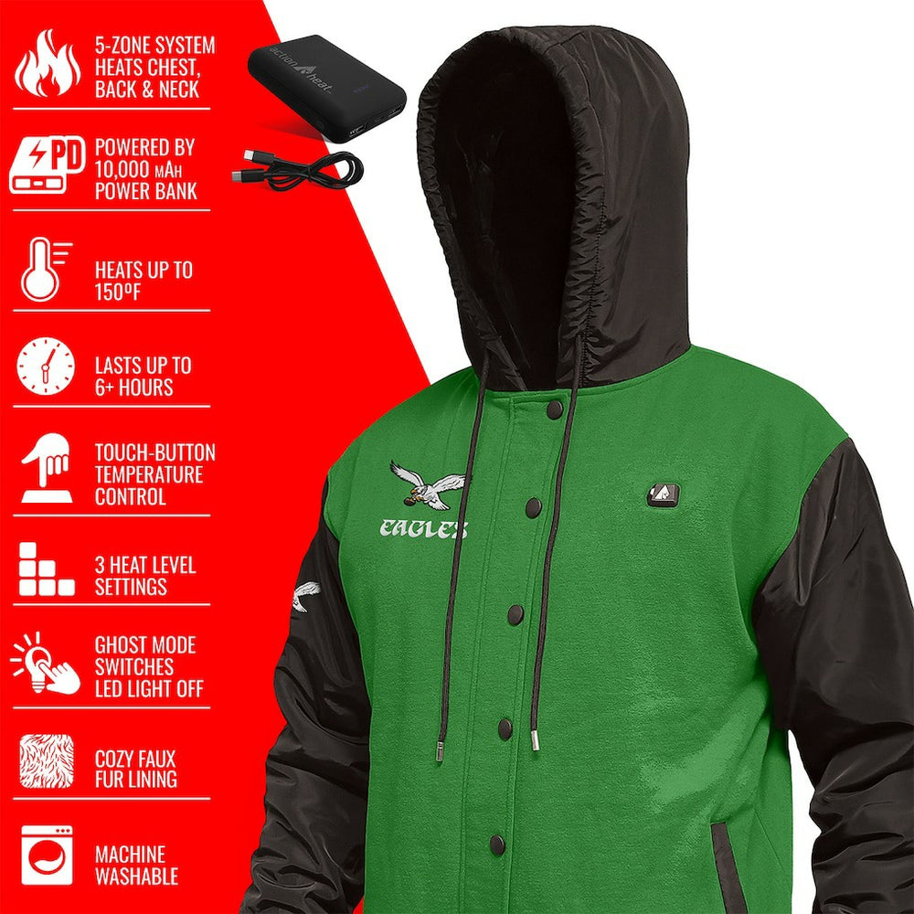 Philadelphia Eagles ActionHeat 5V Battery Heated Full-Snap Varsity Jacket - Kelly Green/Black online