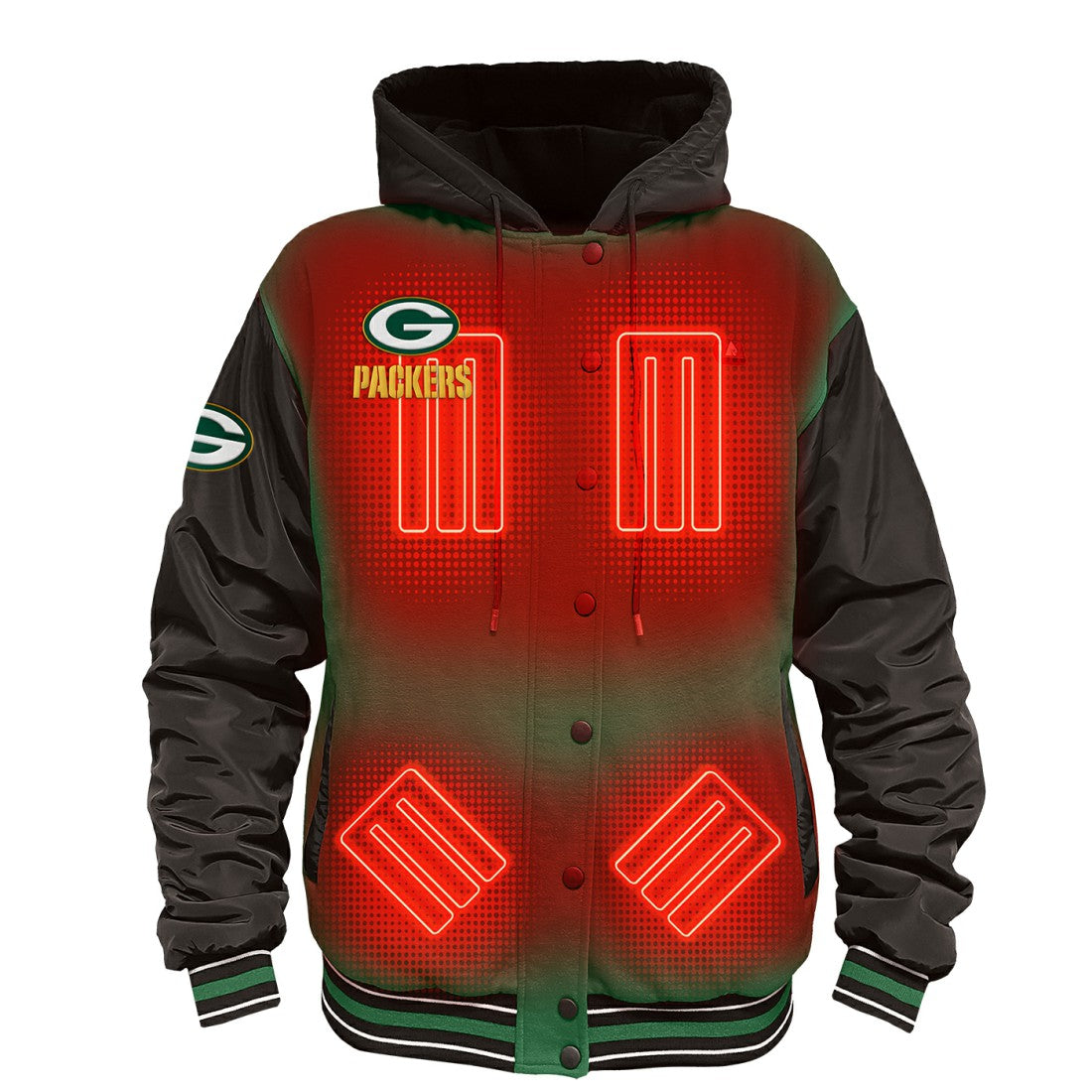 Green Bay Packers ActionHeat 5V Battery Heated Full-Snap Varsity Jacket - Green/Black outlet