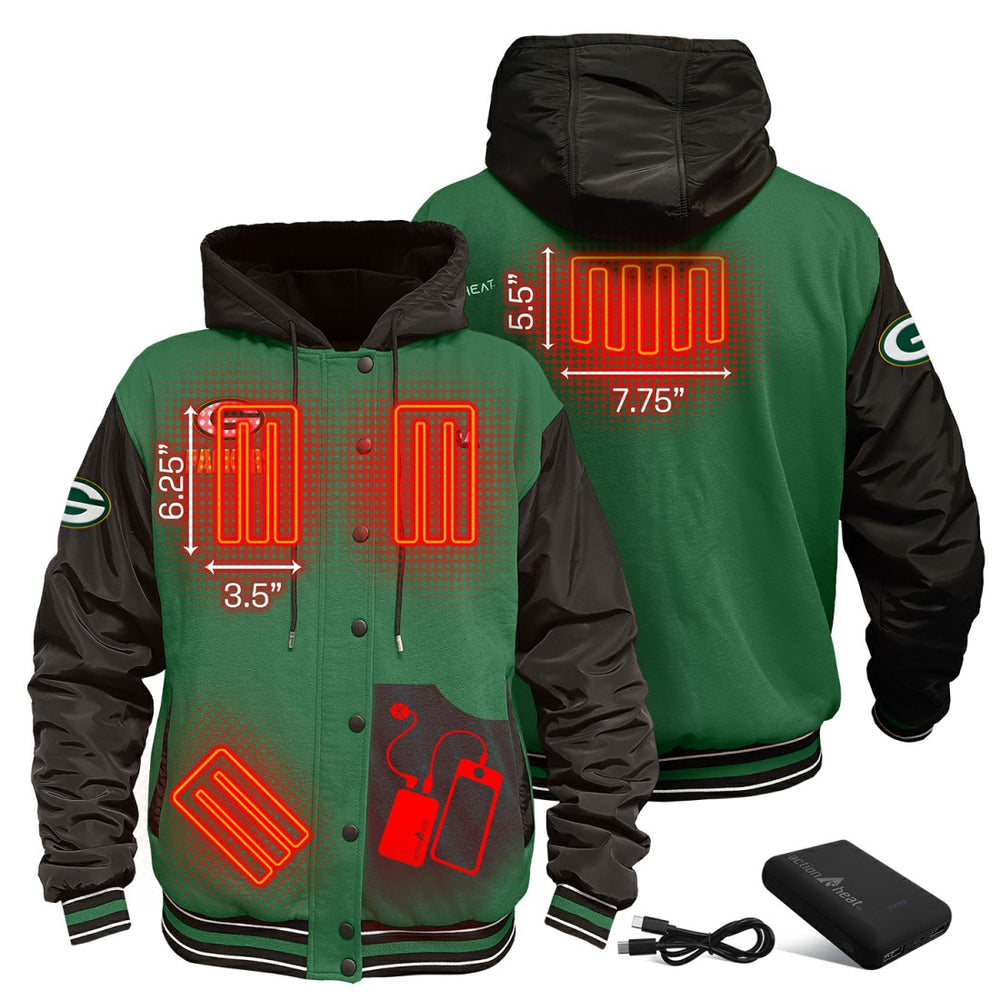 Green Bay Packers ActionHeat 5V Battery Heated Full-Snap Varsity Jacket - Green/Black outlet