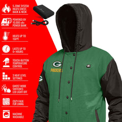 Green Bay Packers ActionHeat 5V Battery Heated Full-Snap Varsity Jacket - Green/Black outlet