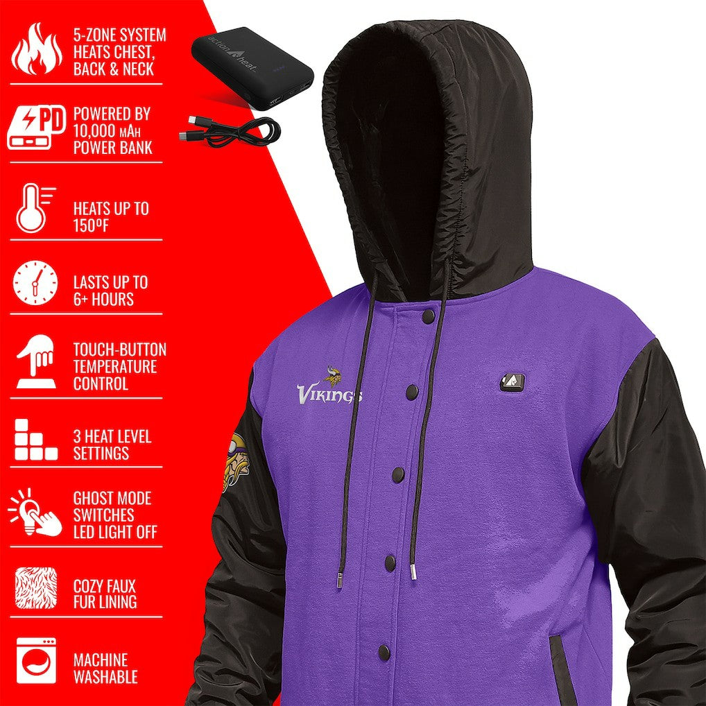 Minnesota Vikings ActionHeat 5V Battery Heated Full-Snap Varsity Jacket - Purple/Black for sale