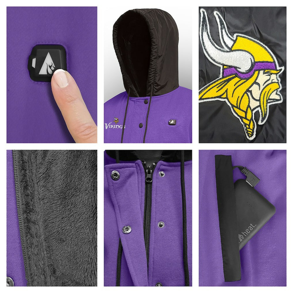 Minnesota Vikings ActionHeat 5V Battery Heated Full-Snap Varsity Jacket - Purple/Black for sale