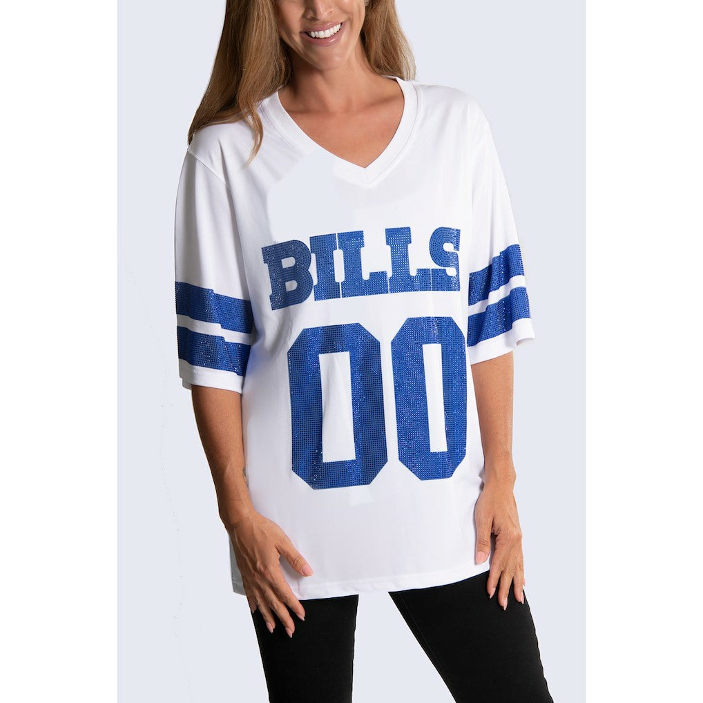 Buffalo Bills Cuce Women's Rhinestone V-Neck Tunic - White cheap